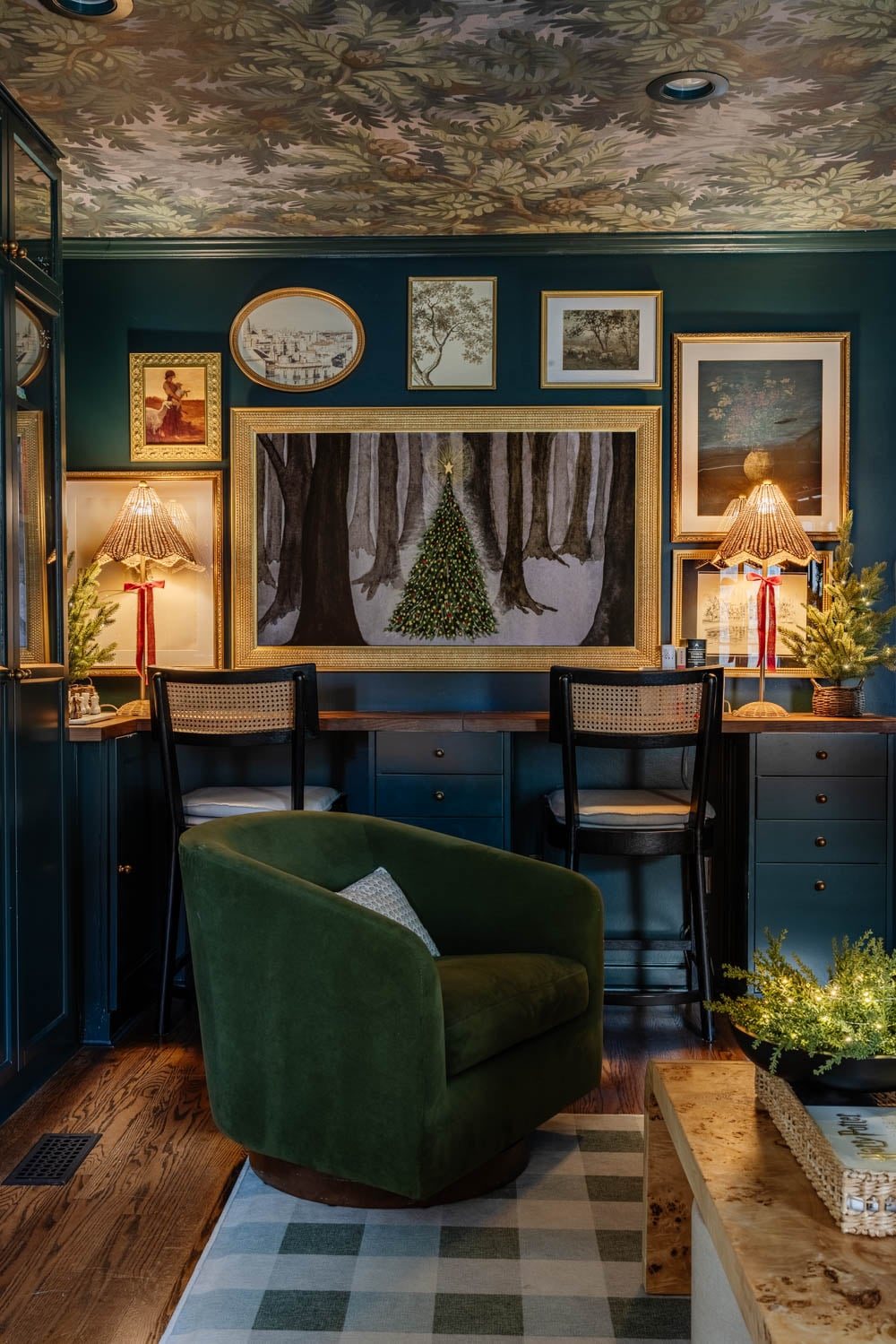 moody traditional Christmas media room / home theater room
