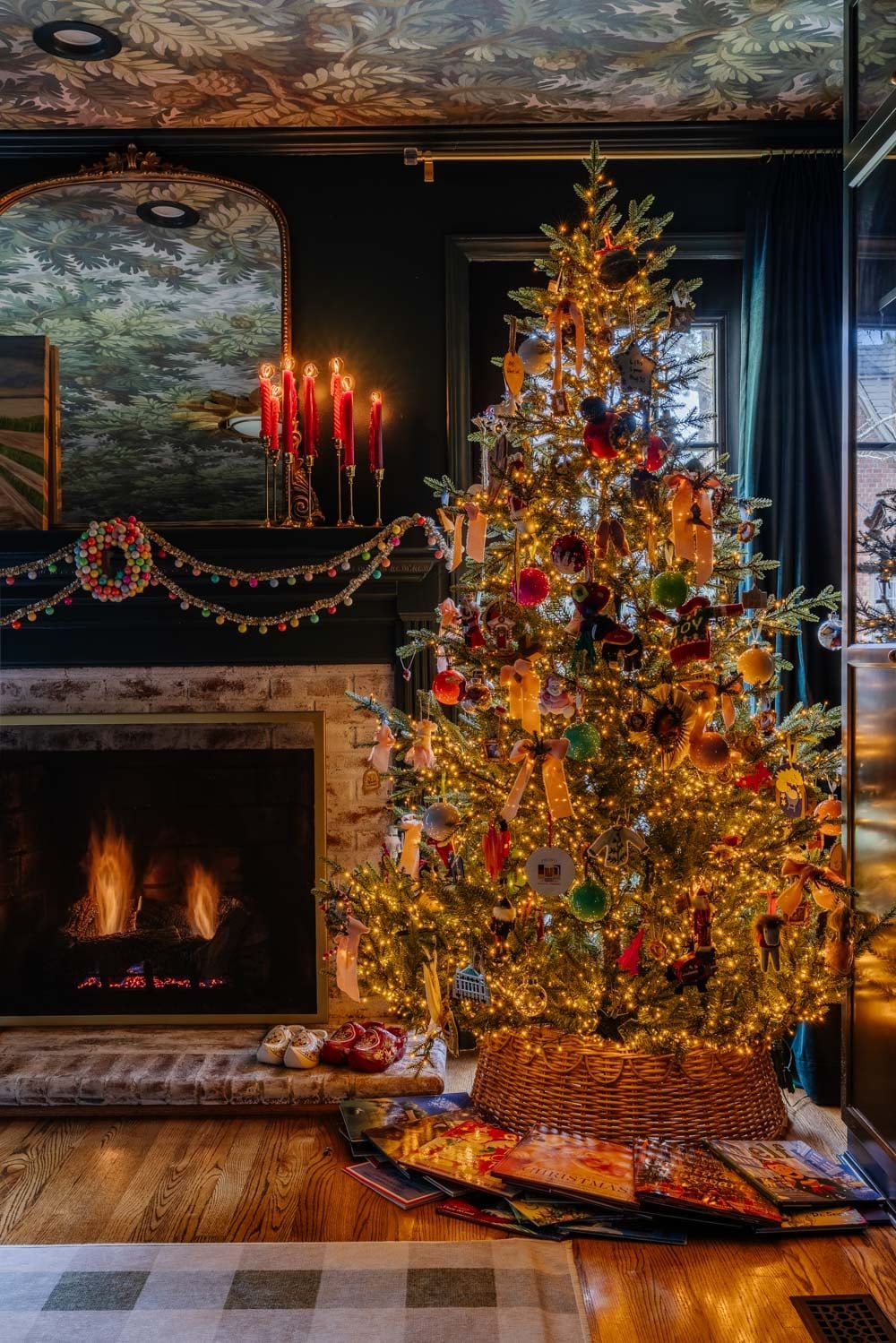 moody traditional Christmas media room / home theater room