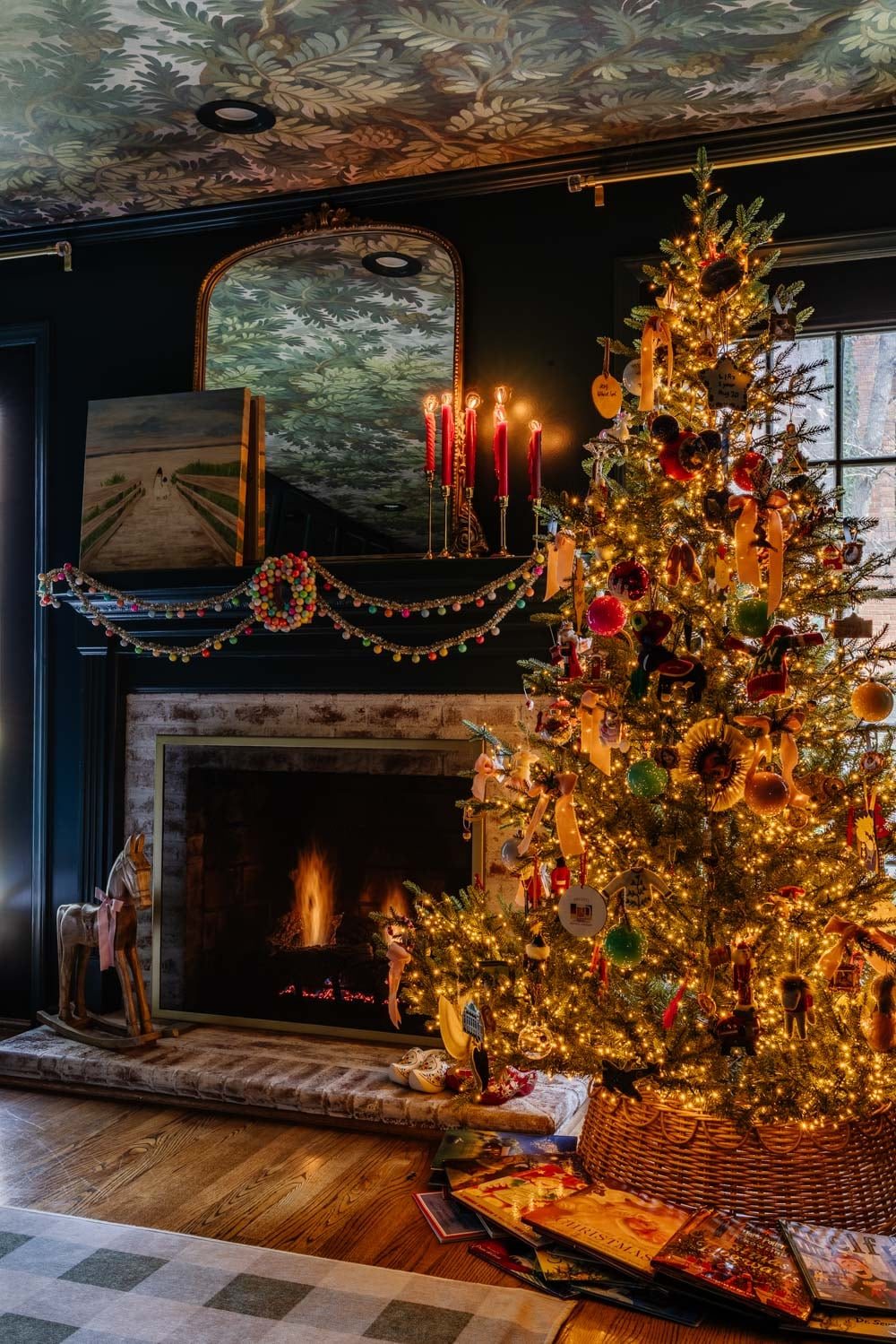 moody traditional Christmas media room / home theater room