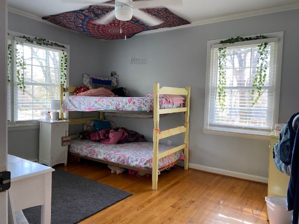 teen girl bedroom before with bunkbeds