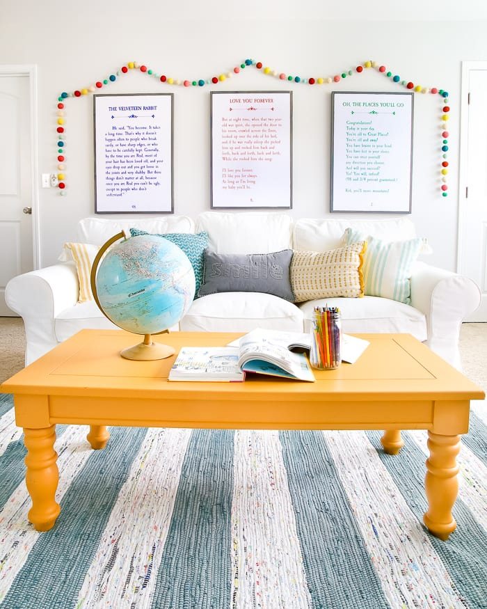 Mustard Playroom Coffee Table Makeover