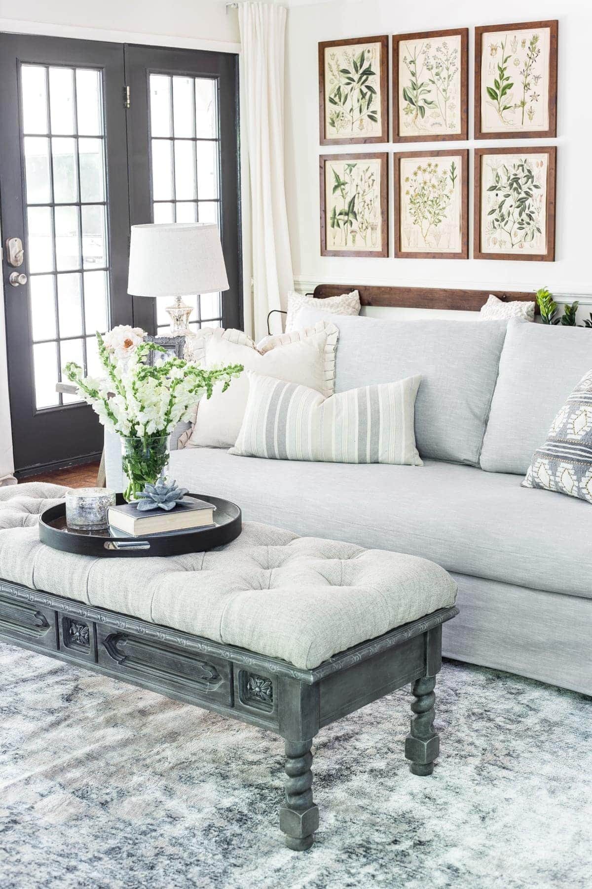 Neutral modern farmhouse with IKEA Farlov slipcover