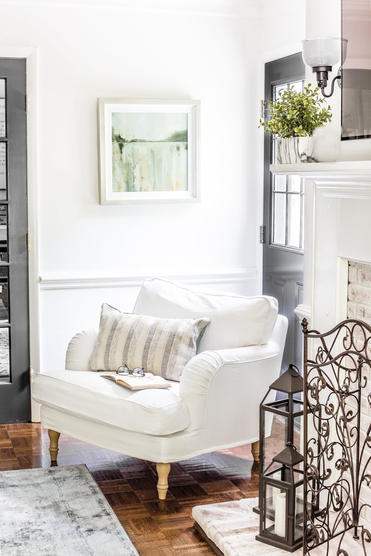 IKEA armchair with upgraded slipcover made to look high-end