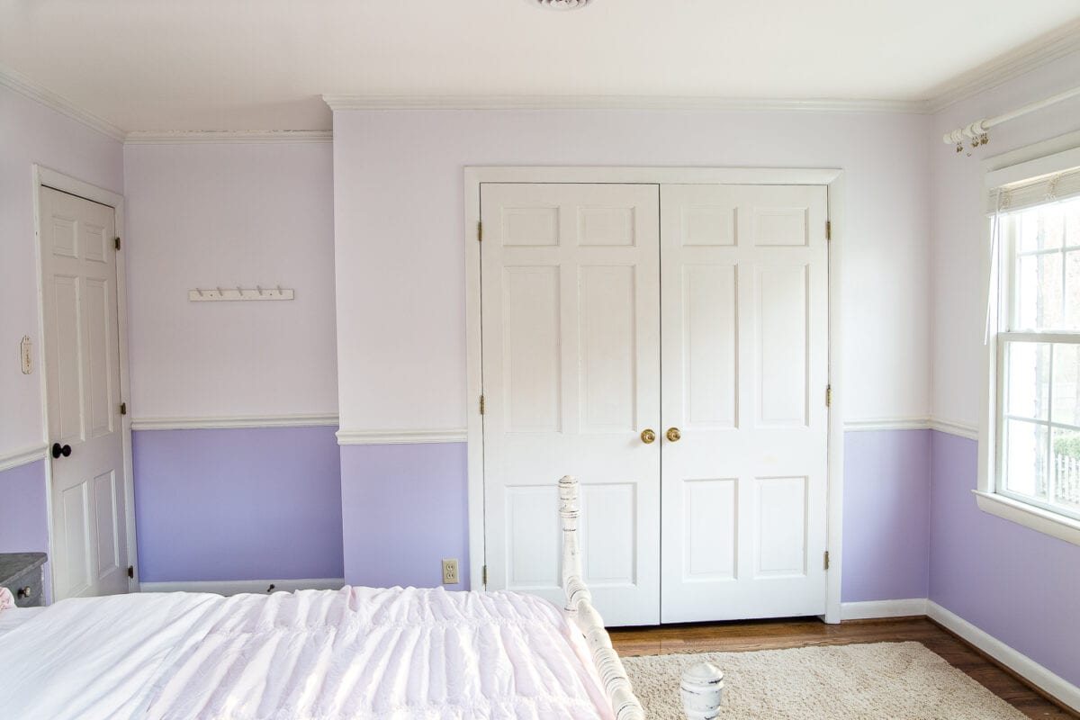 A sweet pastel little girl bedroom makeover with Behr My Sweetheart and retro wallpaper to transition into pre-teen/teenage years. #girlbedroom #kidsdecor #wallpaper #pinkpaint