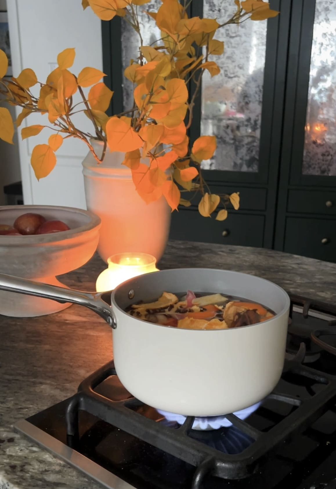 potpourri ingredients simmering on a stovetop