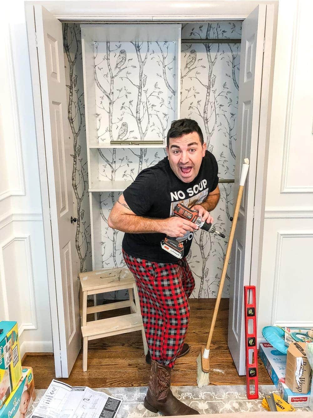 Nursery closet shelving installation