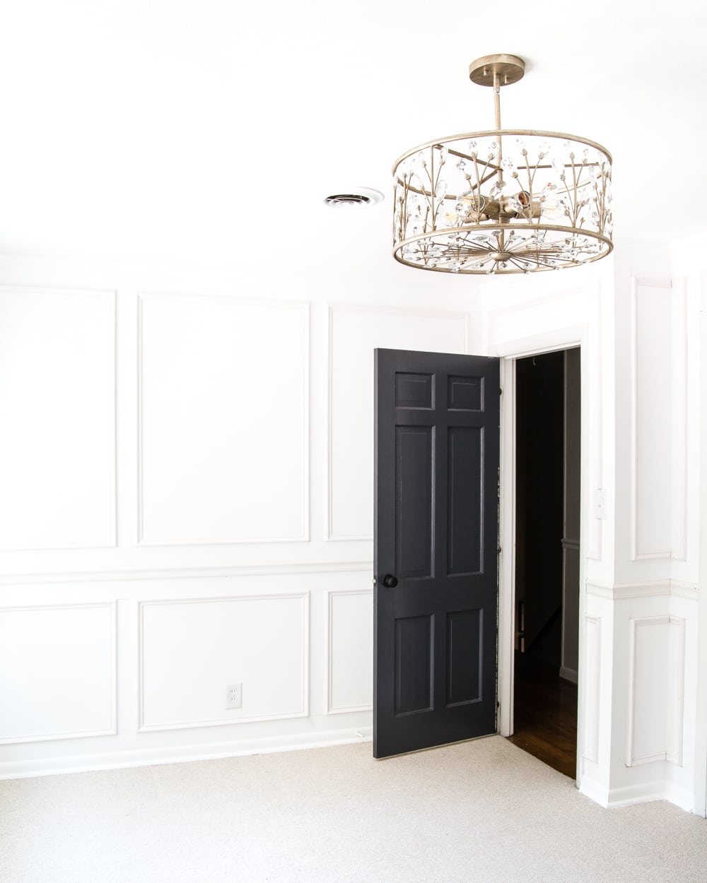 A feminine, vintage, glam lighting update for a baby girl's nursery makeover. #nurserylighting #lightfixture #glamdecor #vintagedecor