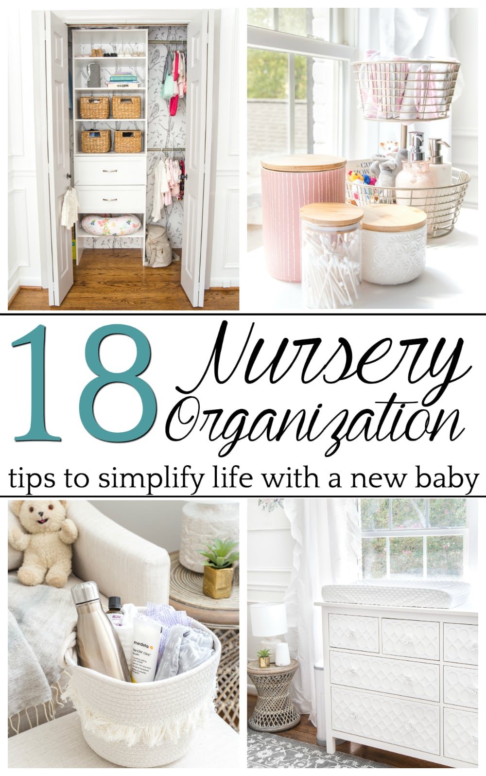 Nursery organization strategies to keep feeding, clothing, and diapering essentials easy to navigate and make baby care less stressful. #nurseryorganization