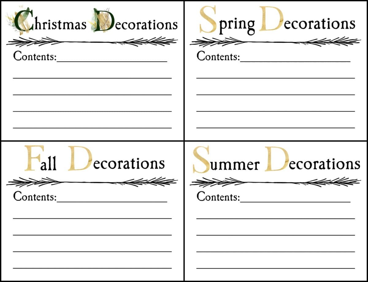 seasonal storage bin labels printable
