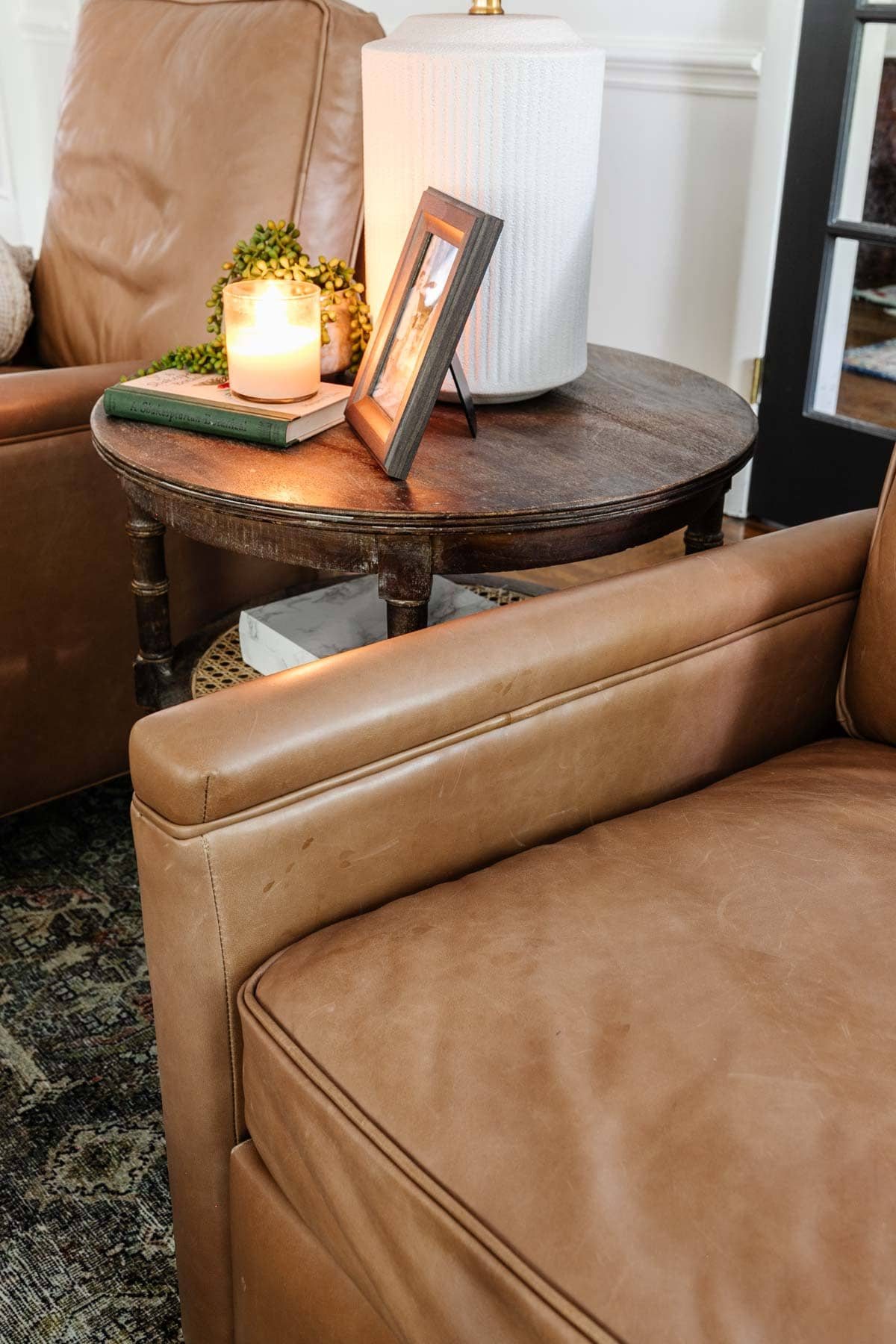 leather patina and wear on pottery barn recliner