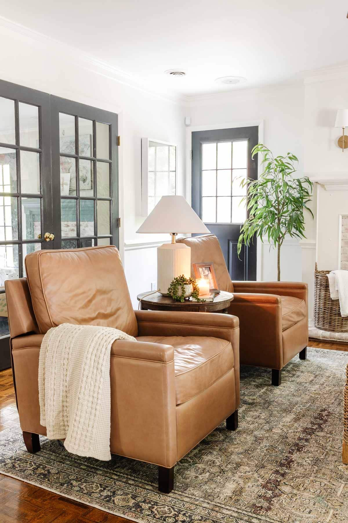 Tyler square arm pottery barn recliners in a living room