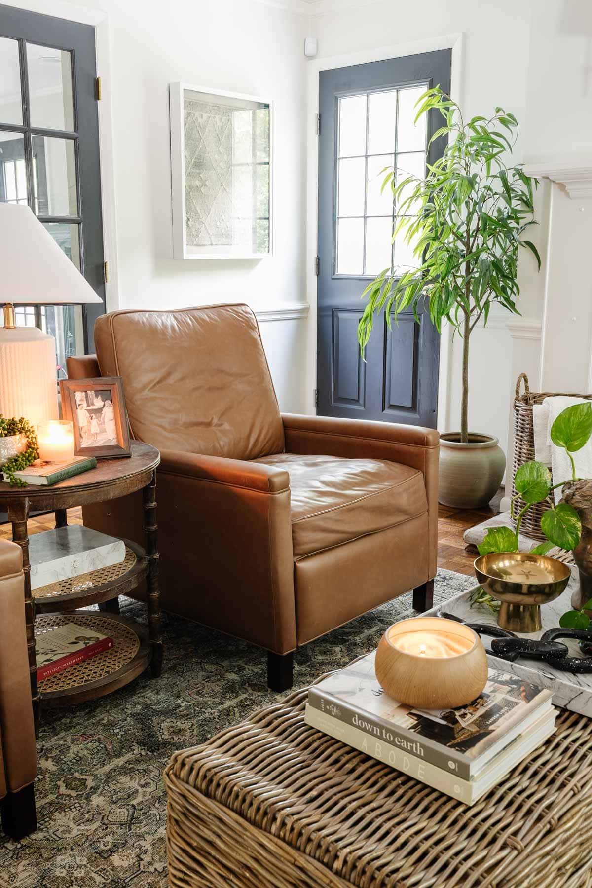 pottery barn recliner in a living room