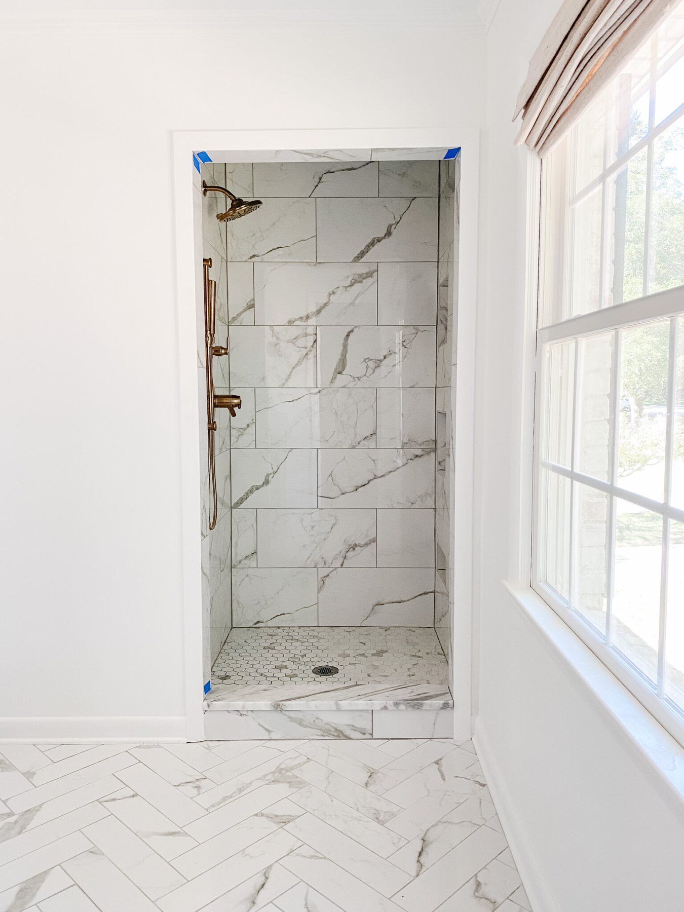 faux marble porcelain tile shower