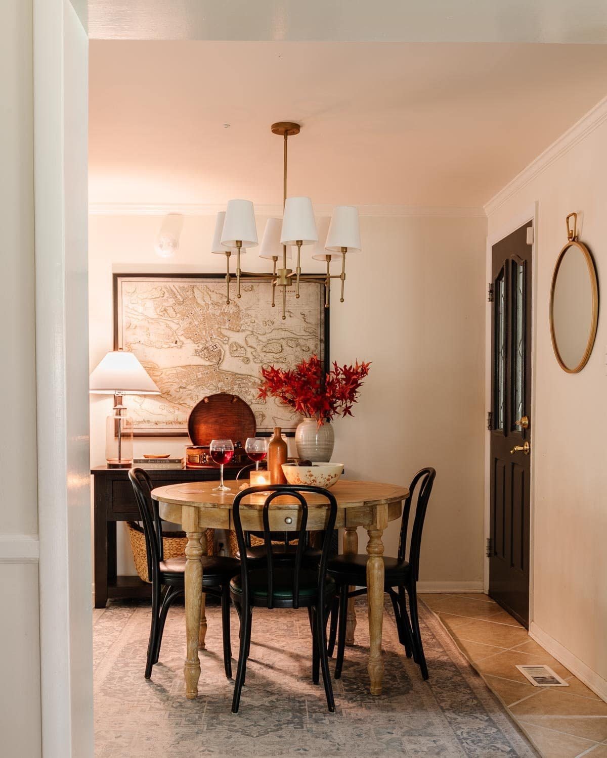 cozy dining room decorated for fall