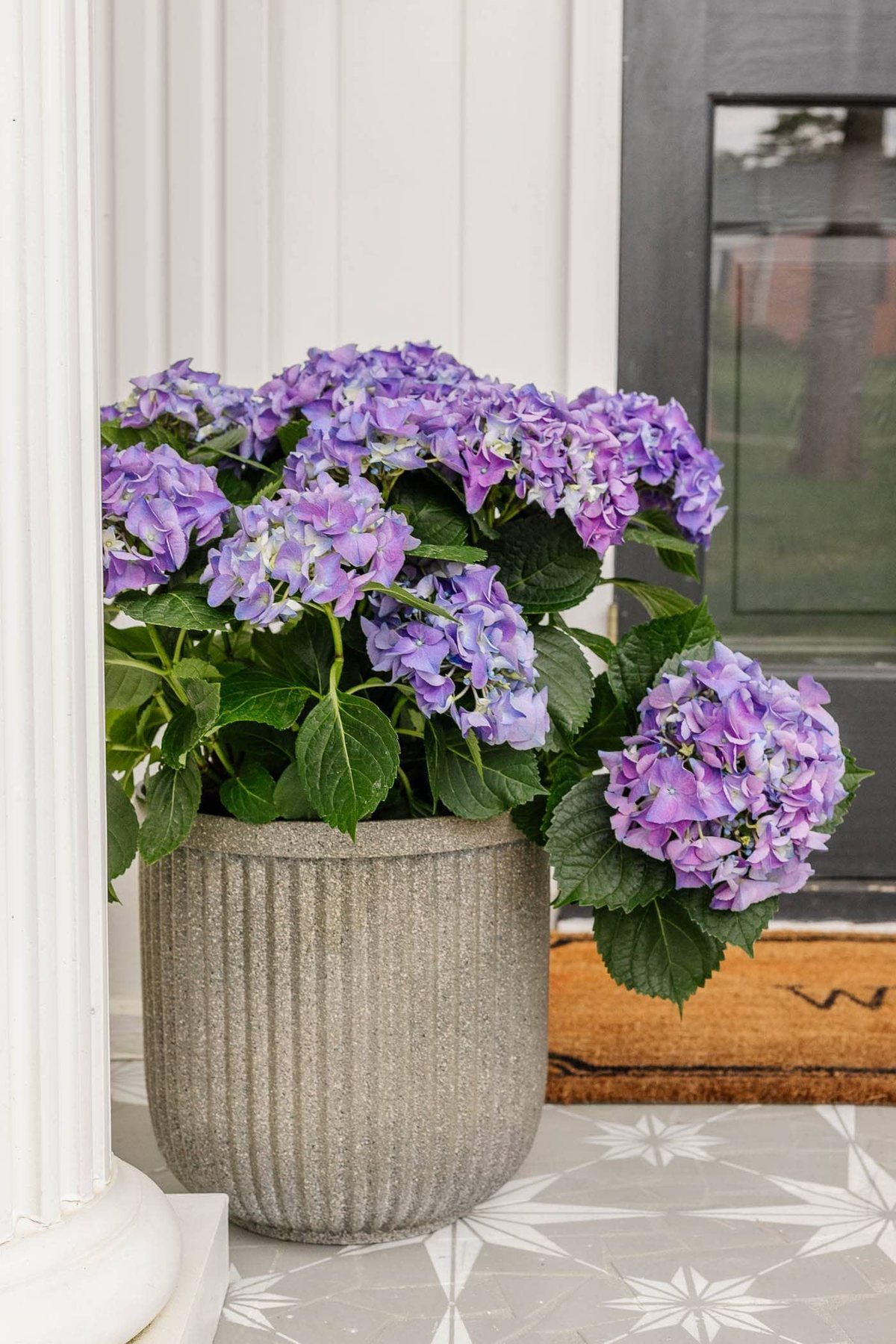 spray painted Walmart planters to look like concrete