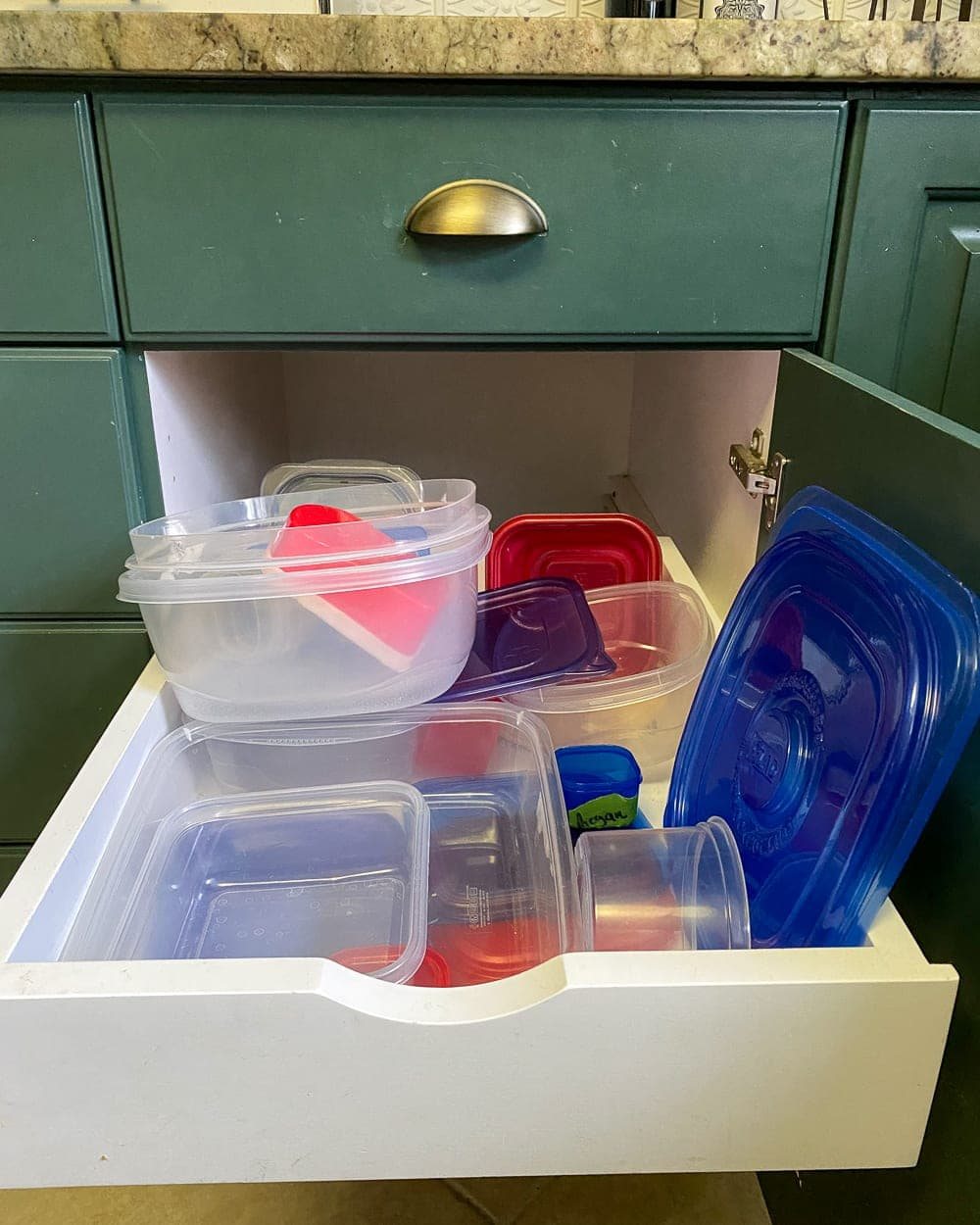 Kitchen Organization Makeover | Tupperware Drawer Before