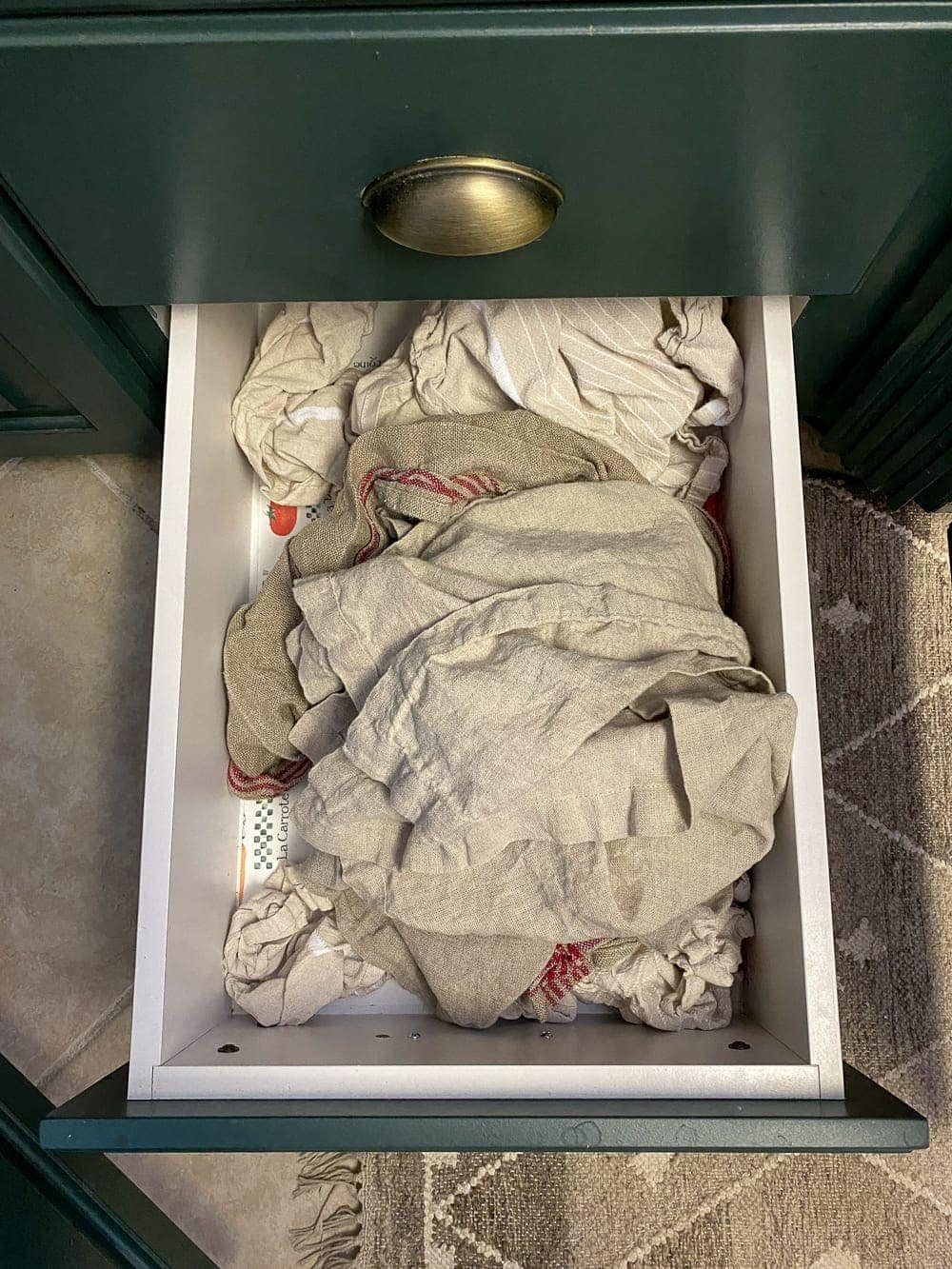Kitchen Organization Makeover | Dish Towels Before