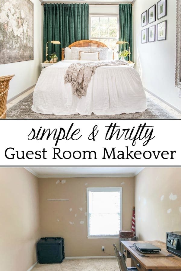 A boring guest bedroom gets a luxe, vintage chic makeover using thrifty projects, budget finds, and simple decorating tricks to maximize style and space. #guestbedroom #bedroominspiration #bedroomdecor