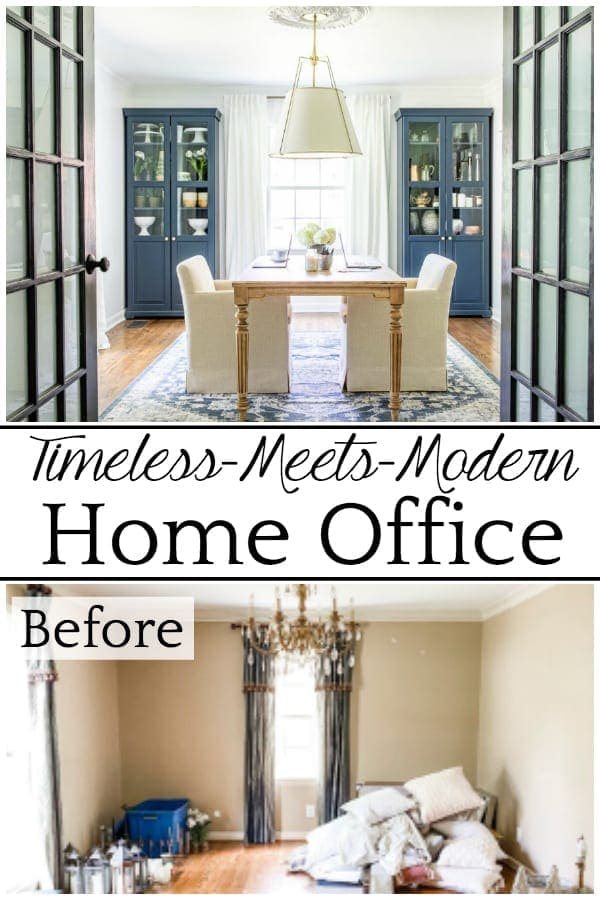 Timeless Meets Modern Home Office | An outdated dining room gets converted to a light and bright home office with a timeless new look and functional storage.