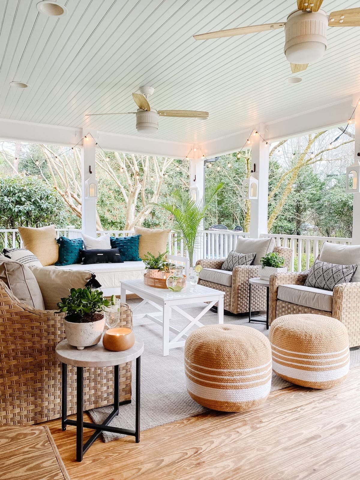 haint blue porch ceiling on a back porch in Benjamin Moore Palladian Blue