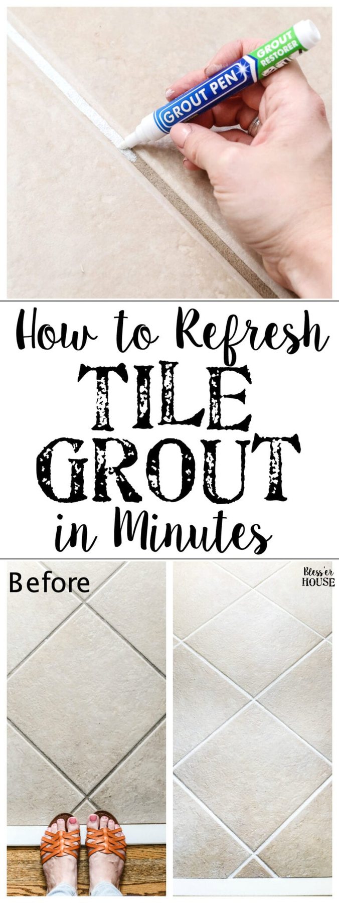 Painted Tile Grout Refresh | unigumushane.com - A quick tutorial for how to clean and paint your grout to look brand new for $15 and under an hour. #homeimprovement #cleaning