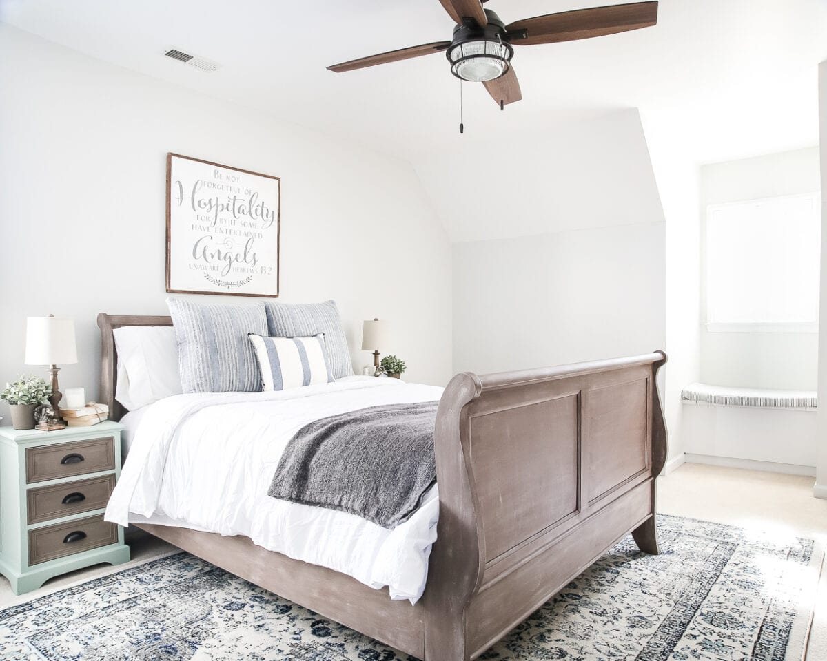 Painted Weathered Wood Bed Makeover | unigumushane.com - A thrifted bed gets a painted weathered wood Restoration Hardware look with no messy furniture stripping and in 3 quick steps.
