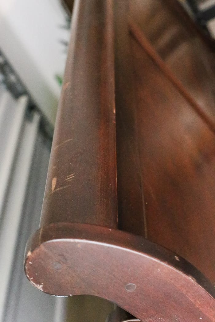 Painted Weathered Wood Bed Makeover | unigumushane.com - A thrifted bed gets a painted weathered wood Restoration Hardware look with no messy furniture stripping and in 3 quick steps.