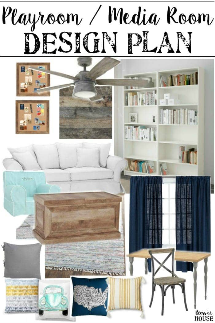 Playroom Media Room Design Plans | unigumushane.com - A modern rustic playroom / media room combo that's cheerful and cozy.