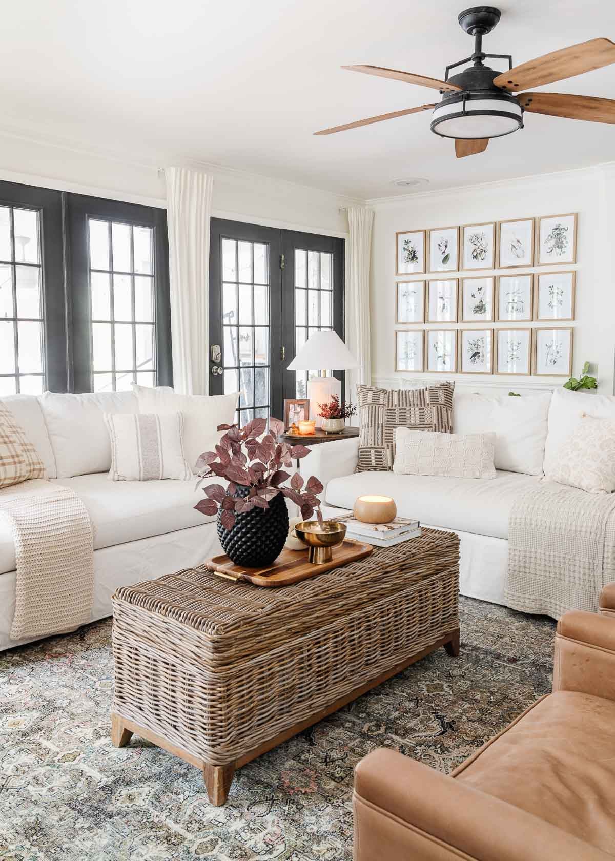 pottery barn sofas in a fall living room