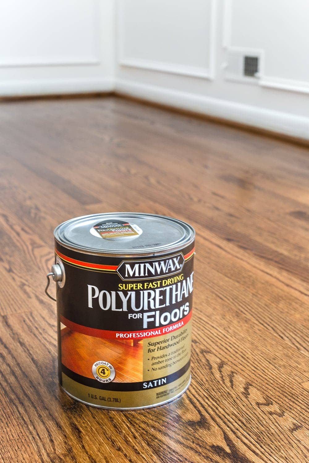 Minwax Provincial Stain hardwood floors sealed with satin polyurethane