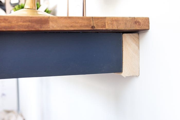 Repurposed Kitchen Table Turned Desks | unigumushane.com - How to use a repurposed kitchen table to cut in half and make wall-mounted desks for a playroom makeover with Fusion Mineral Paint Midnight Blue.