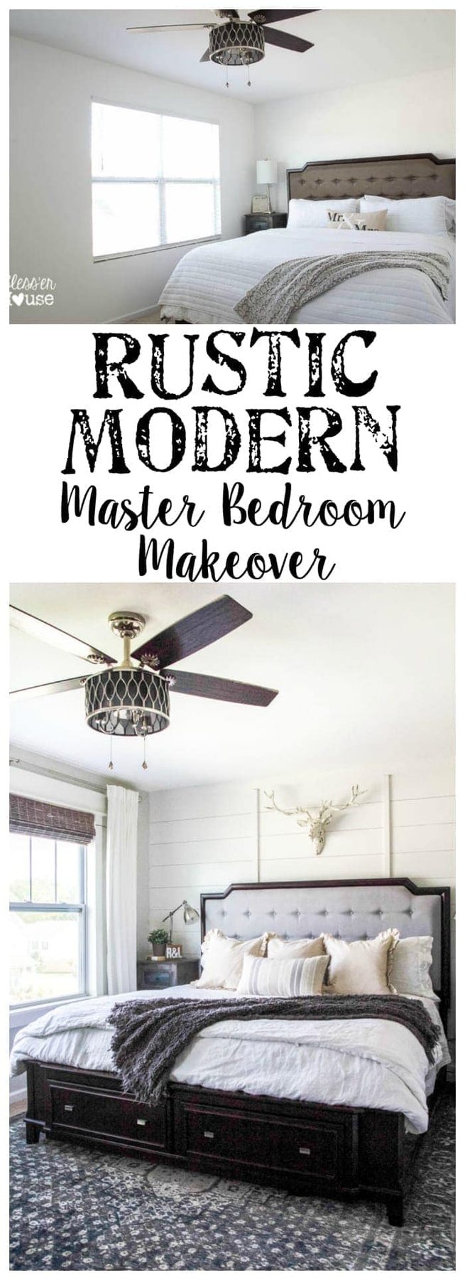 Rustic Modern Master Bedroom Reveal + Sources | unigumushane.com - A plain white, boring builder grade space gets a rustic modern master bedroom makeover using DIY home improvement tricks and decor shopping on a budget.
