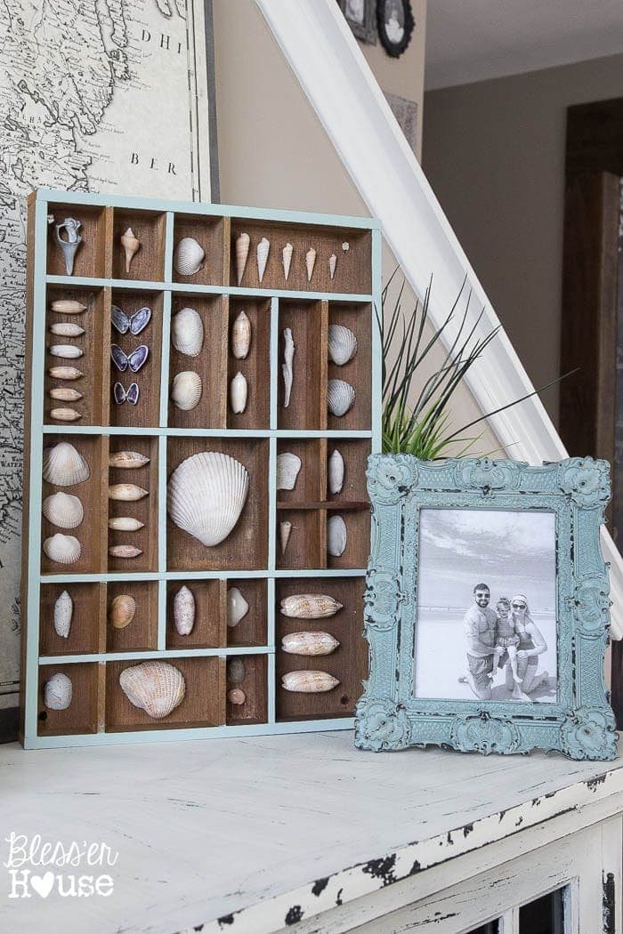 DIY Seashell Printer Tray Shadow Box + Coastal Vignette | Unigumushane