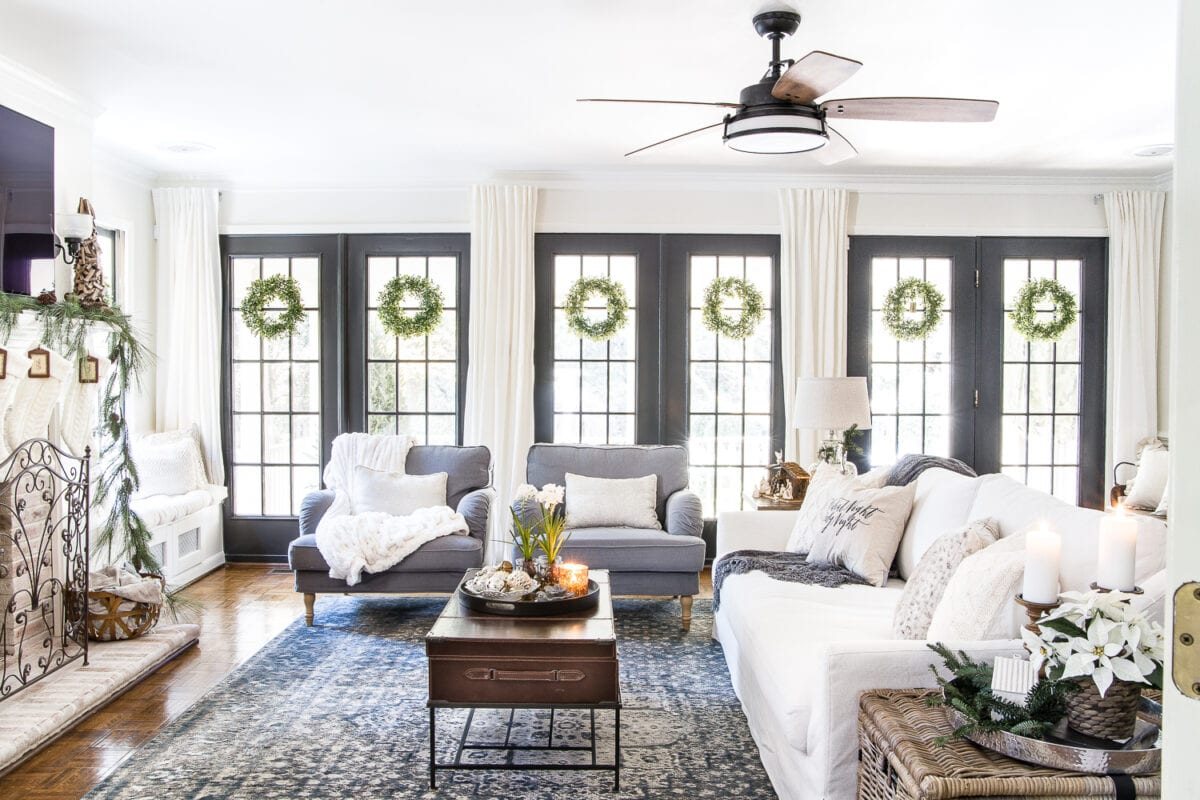 Seasonal Simplicity Christmas Living Room | unigumushane.com - A tour of a neutral Christmas living room with simple, natural decor, mercury glass, and a modern rustic vibe. #christmaslivingroom #neutralchristmas #christmasdecor
