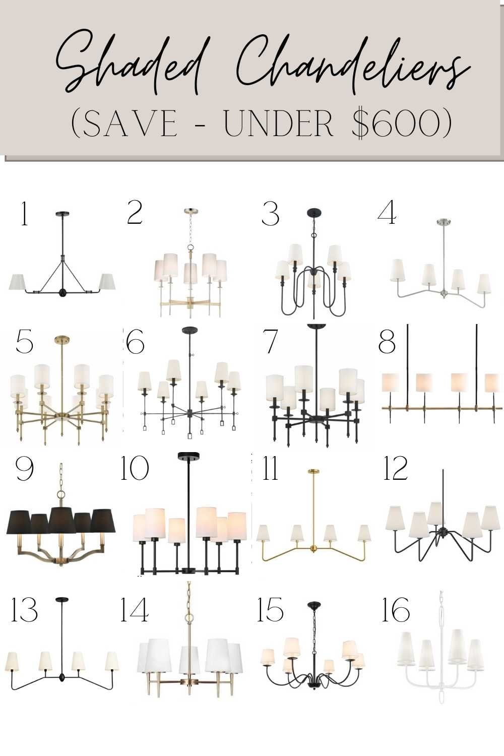 shaded chandeliers under $600