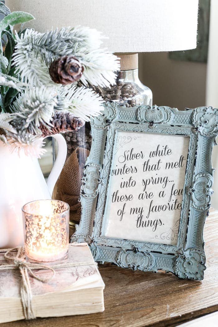 Silver White Winter Printable | unigumushane.com - A free downloadable printable perfect to frame in the winter for home decor featuring the song lyrics from The Sound of Music's "My Favorite Things".