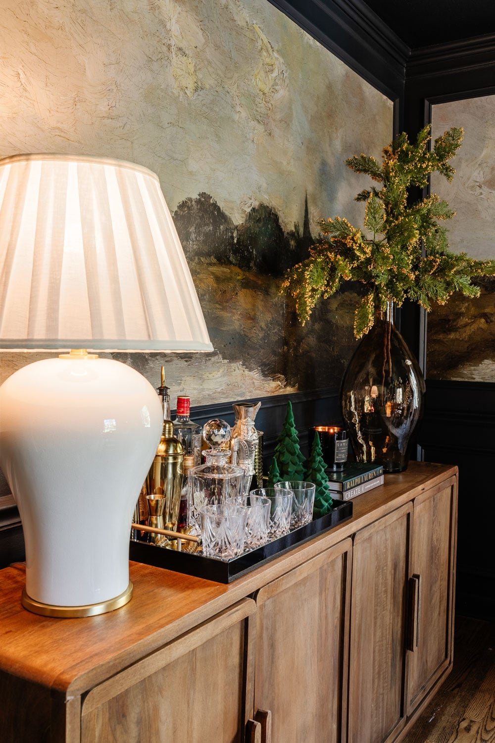 Christmas sideboard with bar tray