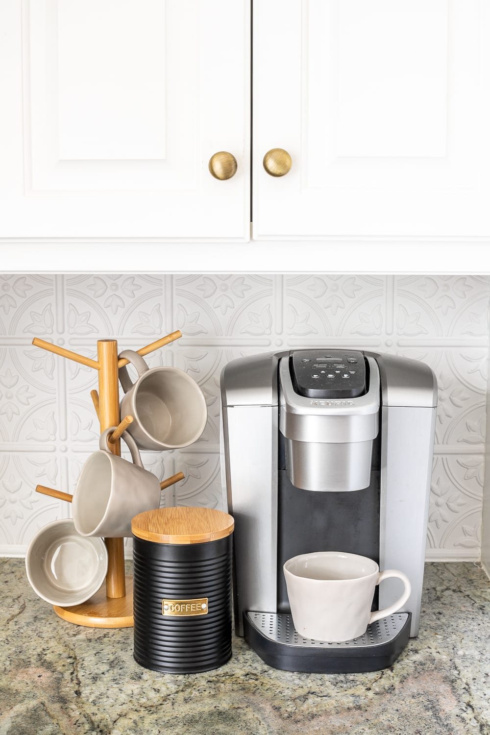 coffee station on a kitchen countertop