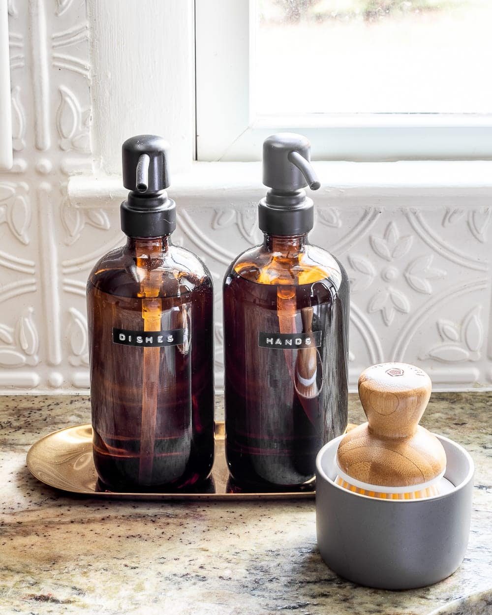 hand soap and dish soap tray for kitchen countertop decor