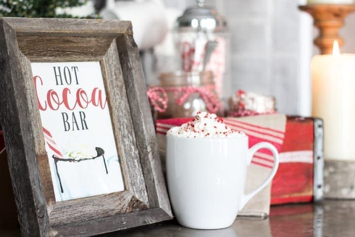 Soda Crate Hot Cocoa Bar & Free Printable Sign | unigumushane.com - Tips to set up a simple holiday hot cocoa bar using items already around your house plus a free downloadable hot cocoa bar sign printable.
