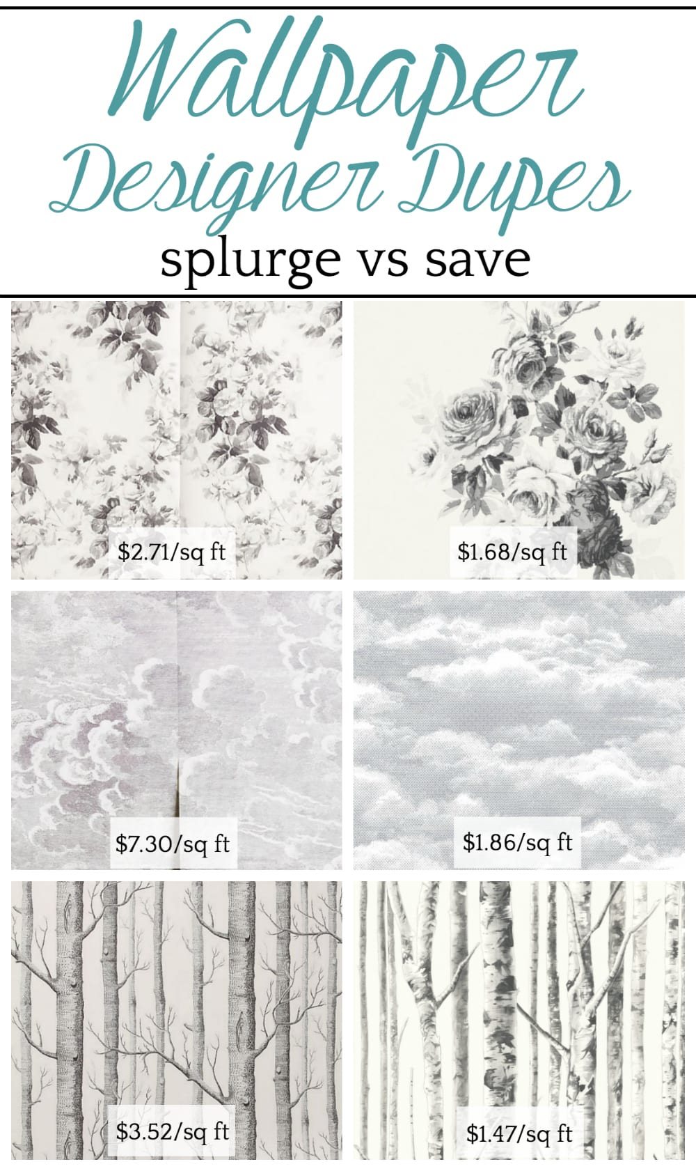 Wallpaper Designer Dupes: Splurge vs. Save | A round-up shopping guide with 14 of the most popular designer wallpapers and their cheaper dupes to get the look for less.