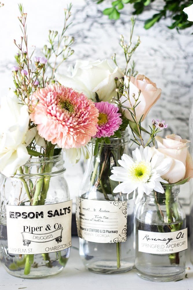 Spring Apothecary Jar Labels Printable | unigumushane.com - These are so cute! Stick them on any glass bottles and they're instant vintage farmhouse decor!