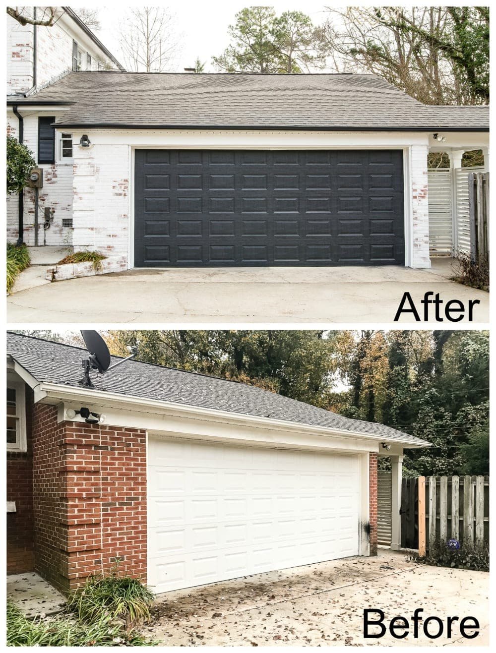 limewash brick before and after with black garage door