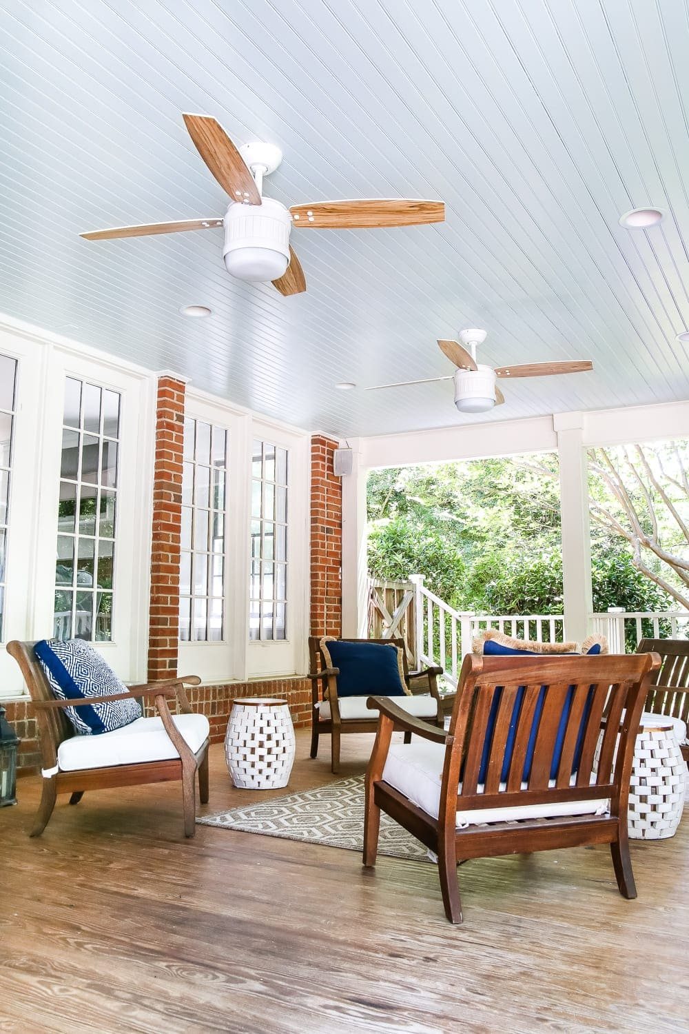 back porch with haint blue ceiling and ceiling fan update