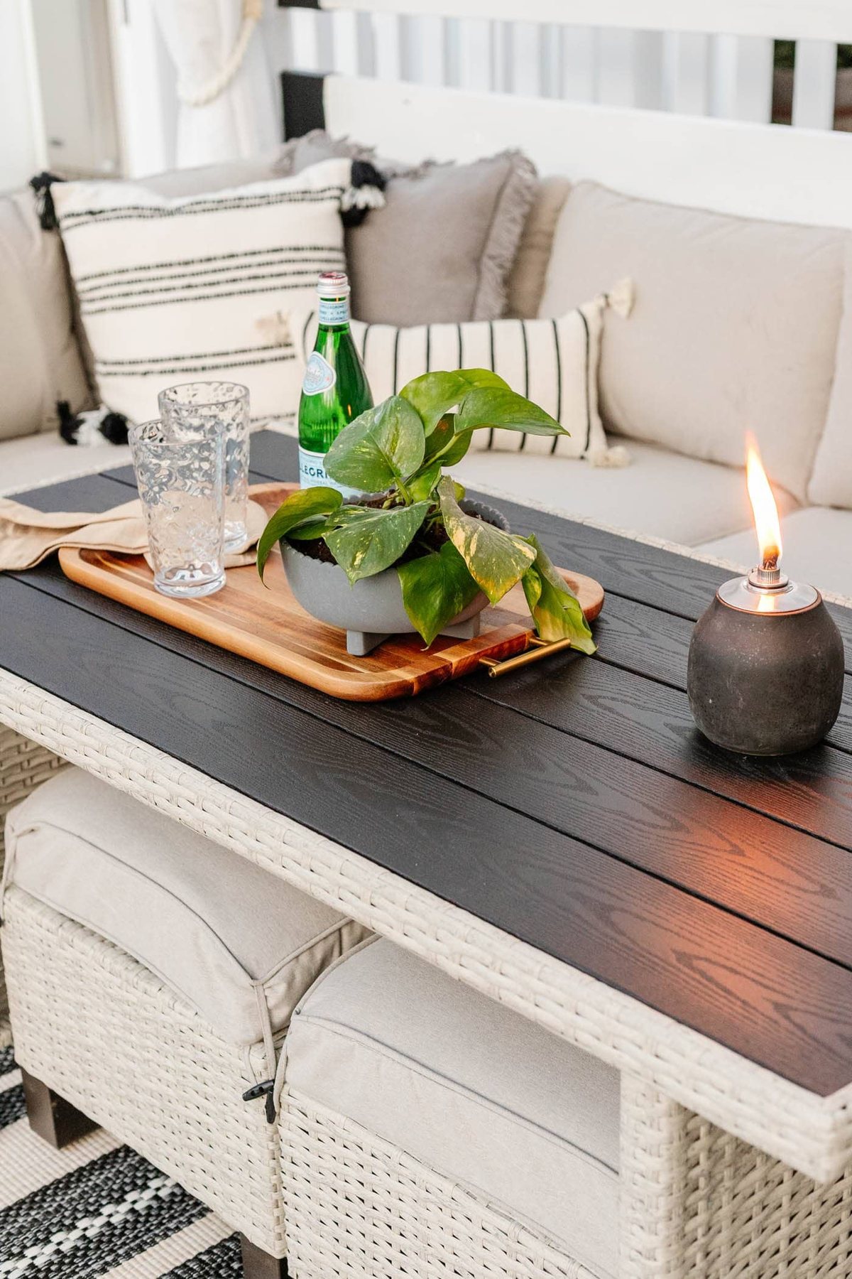 tabletop tiki torch and sectional dining set with stools