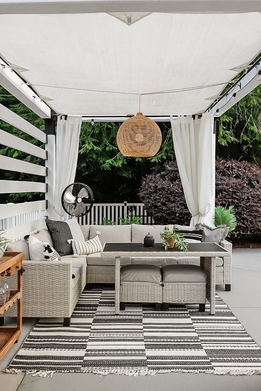 backyard cabana dining set with uv treated plants
