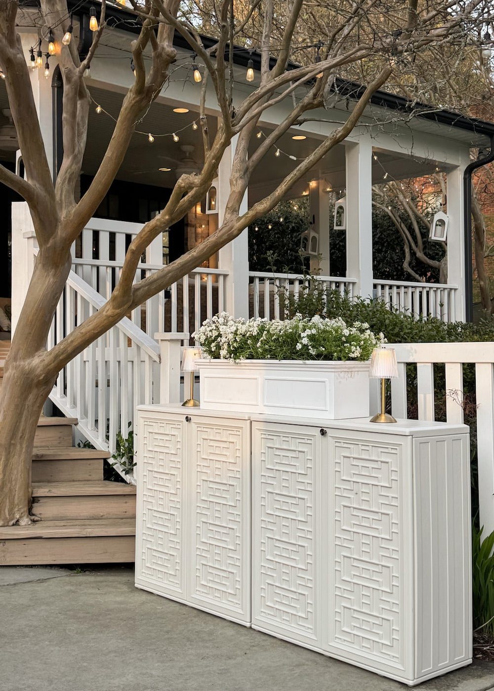 backyard party guest hosting station outdoor buffet table using deck boxes