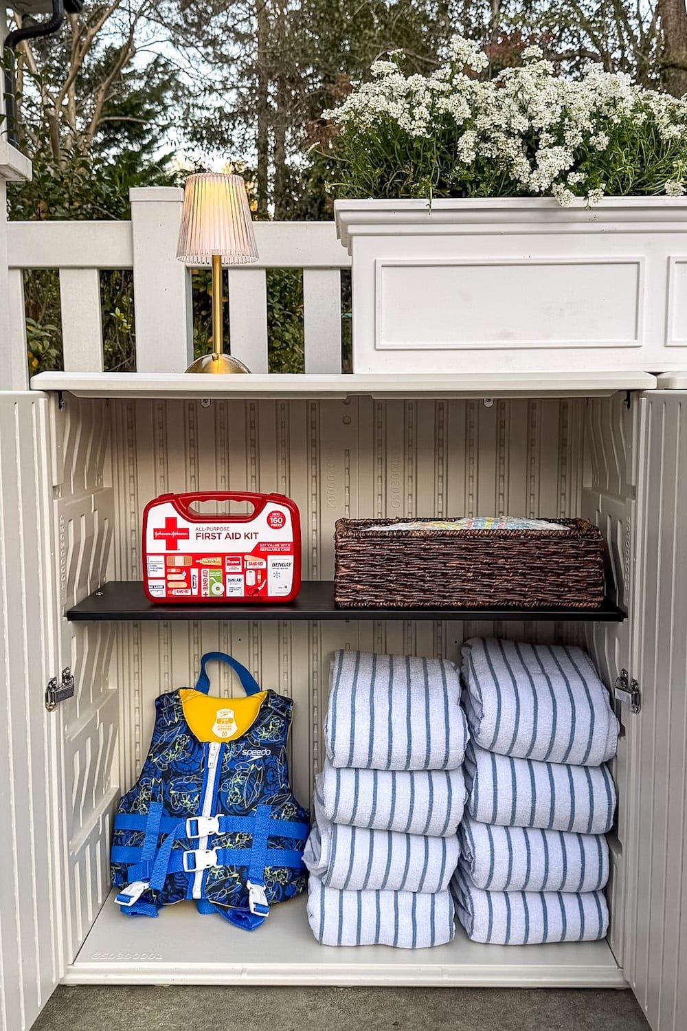 backyard party guest hosting station outdoor buffet table using deck boxes