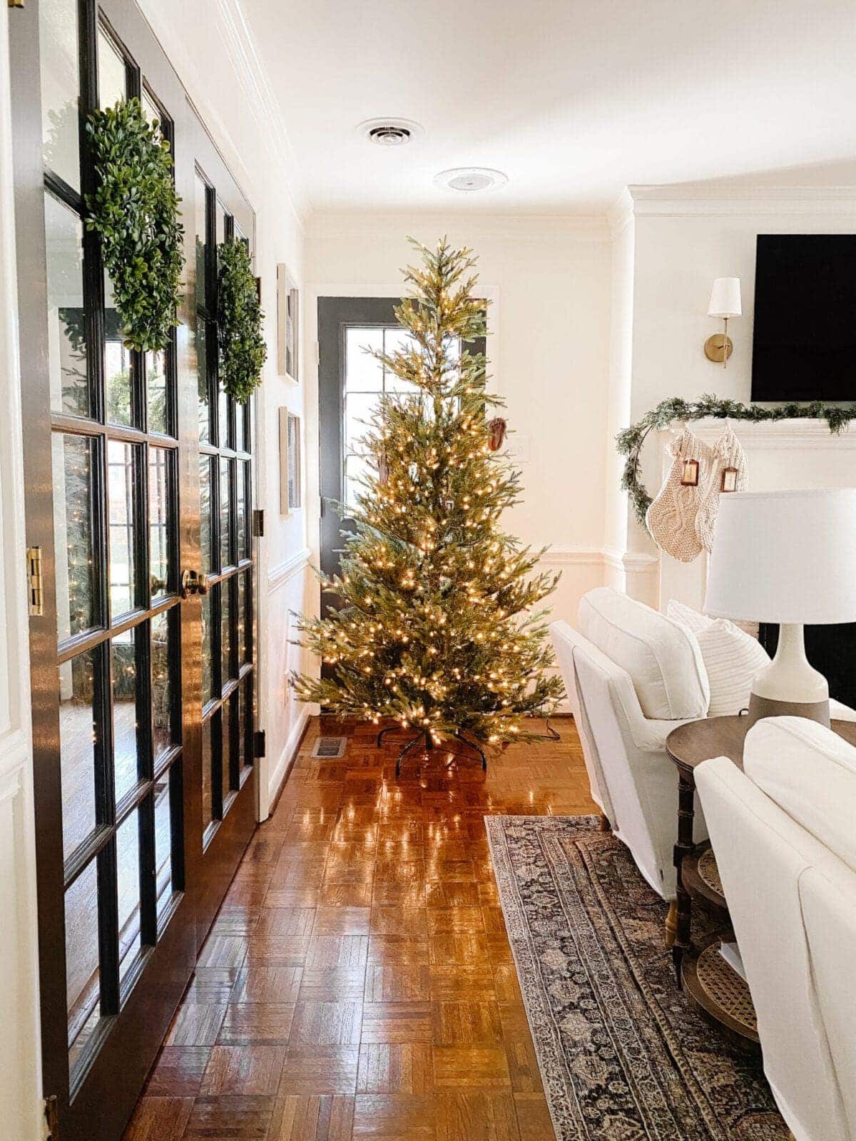pre-lit sparse Christmas tree from Home Depot without decorations