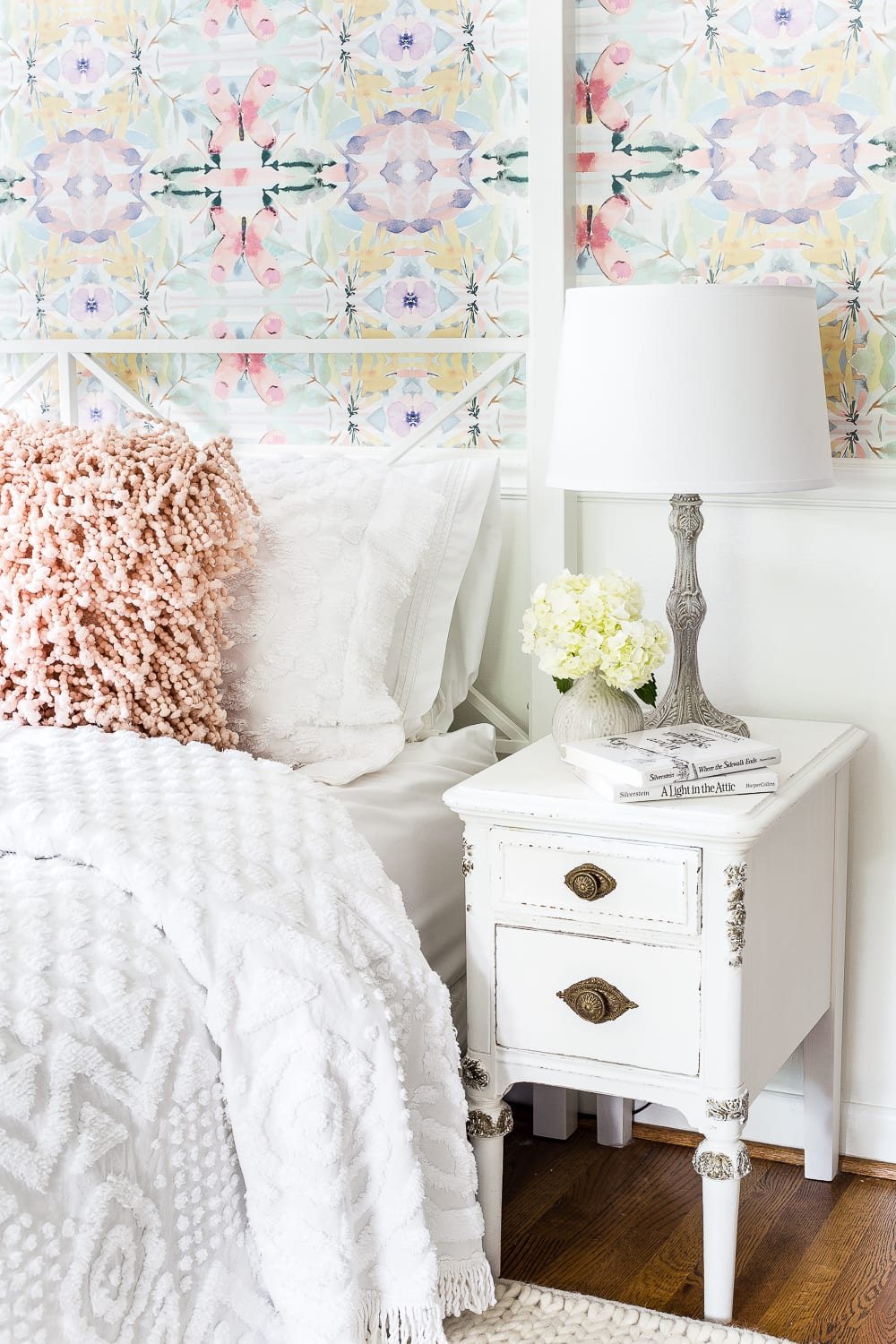 A little girl bedroom makeover with a butterfly theme full of thrifty makeovers, DIYable projects, and Anthropologie style knock-offs. #girlbedroom #littlegirlbedroom #girlroom #littlegirlroom #kidsspaces #kidsdecor #kidsroom #kidsdiy #bedroommakeover #kidsroommakeover #girlbedroommakeover